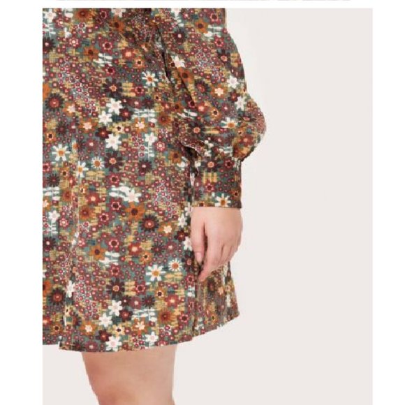 NWT Cider Woman's Retro Quilt Corduroy Floral Mini Dress Sz L - Picture 3 of 11